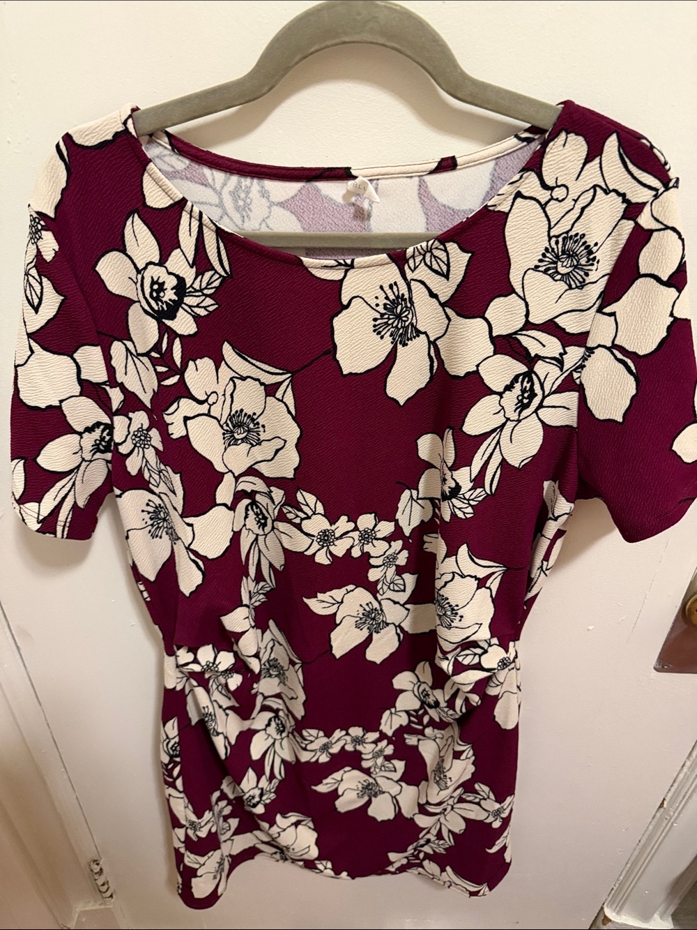 Pinkblush Burgundy Floral Scoop Neck Mini Dress with Cream Flowers